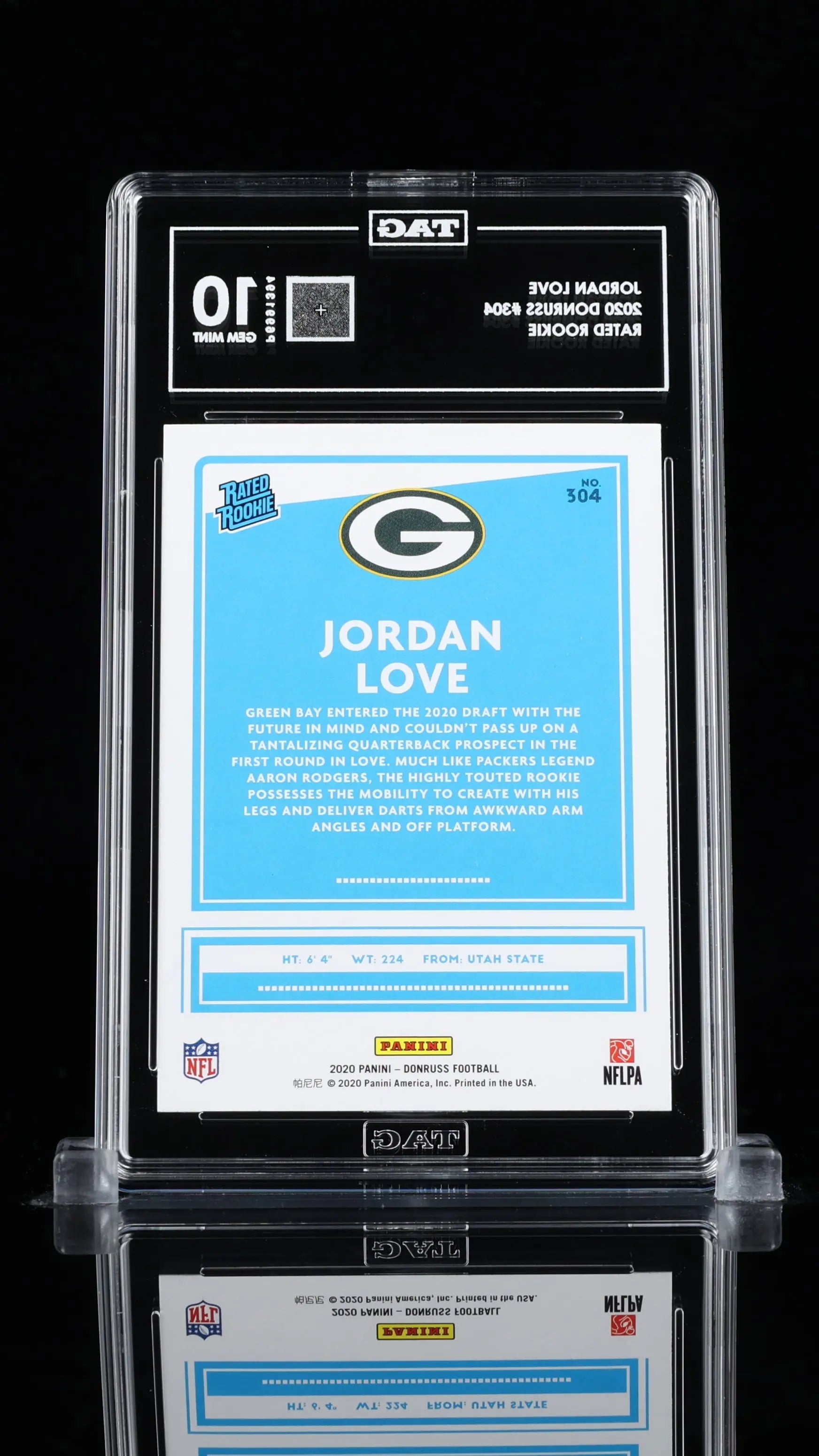 Jordan Love Rated Rookie TAG 10 Gem Mint RC 2020 Donruss 304 