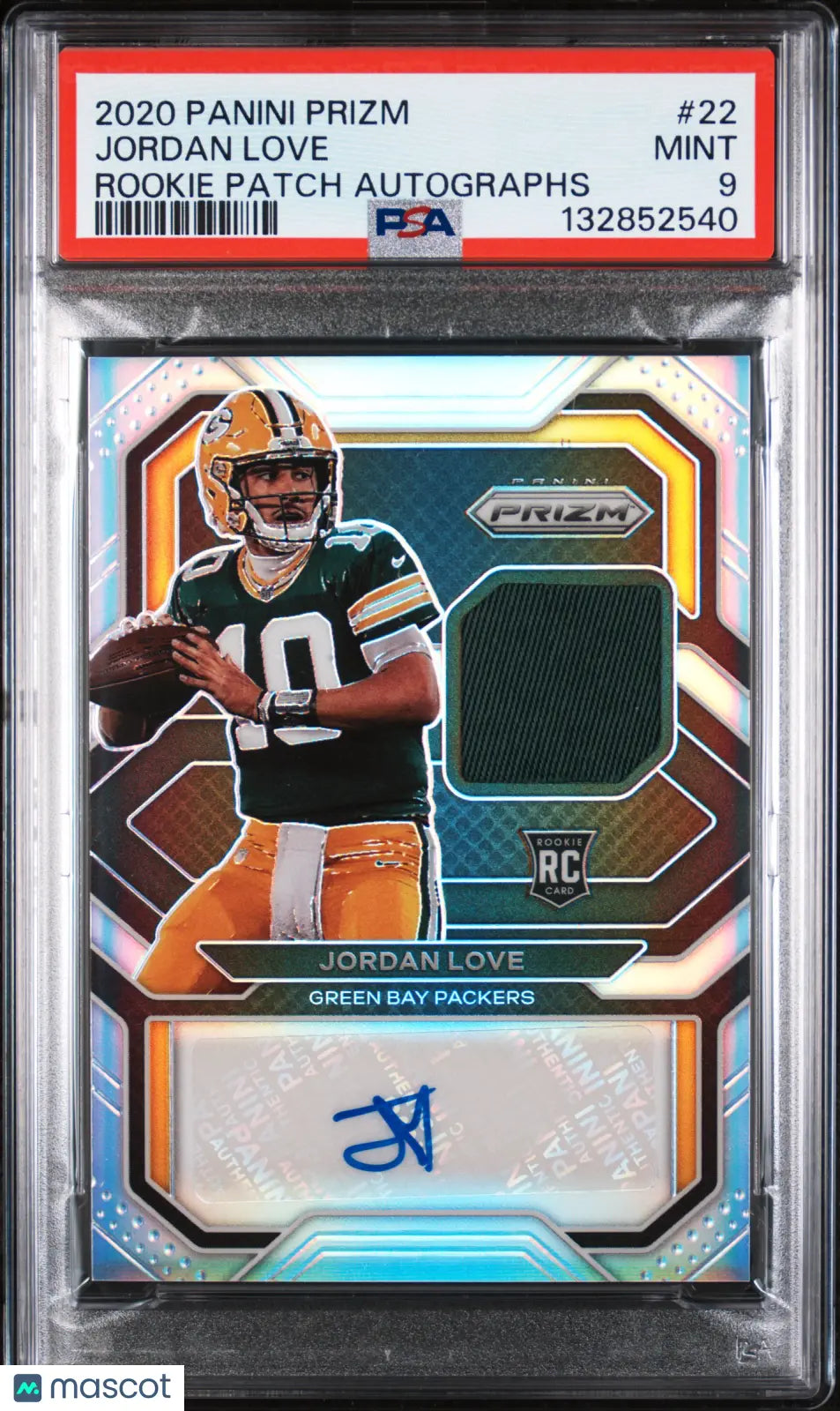 Jordan Love Rookie Patch Auto /99 PSA 9 RC 2020 Prizm Packers Autograph 