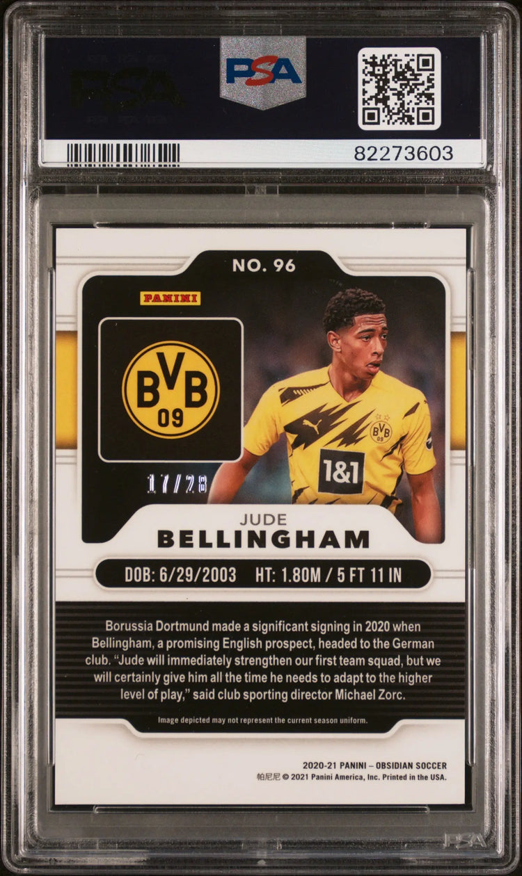 Jude Bellingham /28 Electric Etch Red Pulsar PSA 10 RC 2020-21 Panini Obsidian 