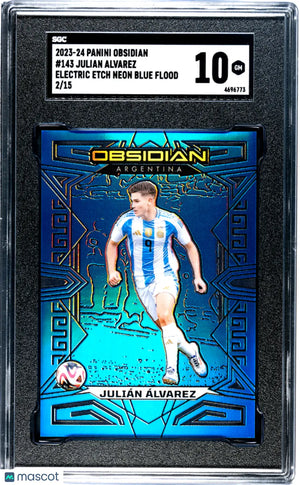 Julian Alvarez /15 Electric Etch Neon Blue Flood SGC 10 GEM MINT 23-24 Obsidian 