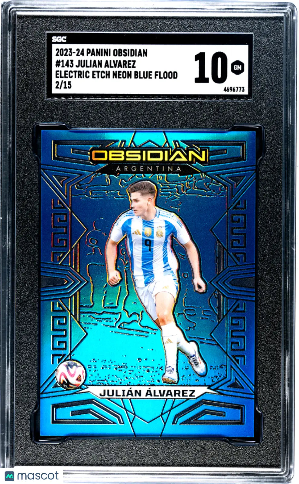 Julian Alvarez /15 Electric Etch Neon Blue Flood SGC 10 GEM MINT 23-24 Obsidian 