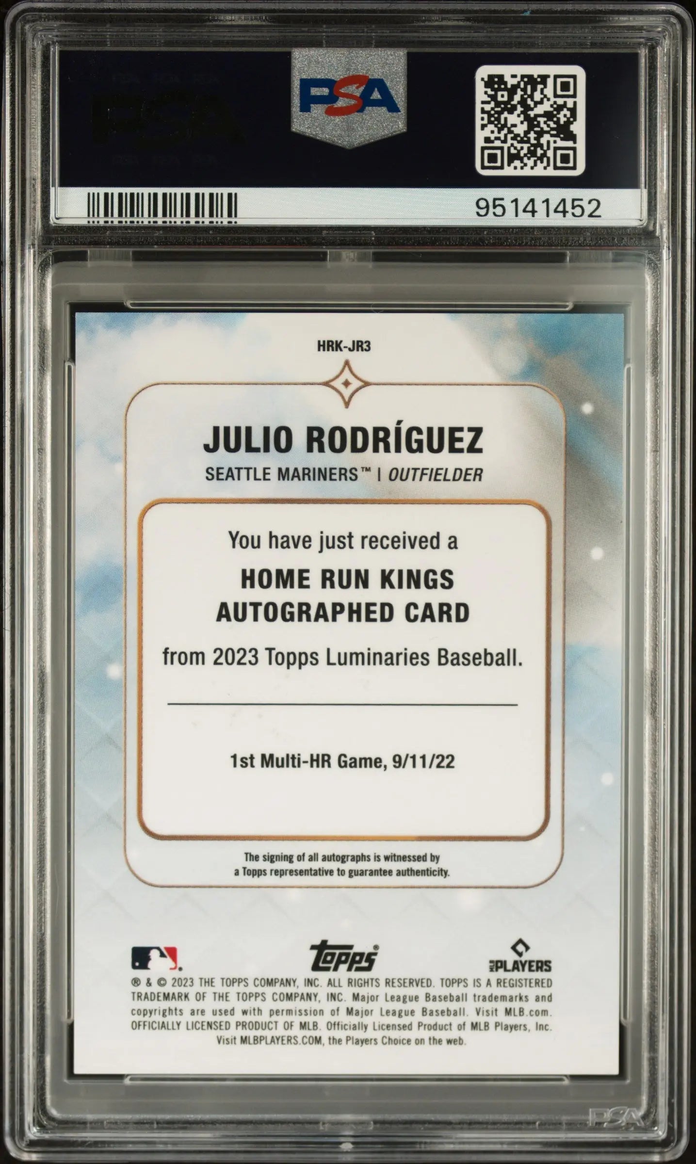 Julio Rodriguez /15 PSA 10 2023 Topps Luminaries Home Run Kings Autograph 