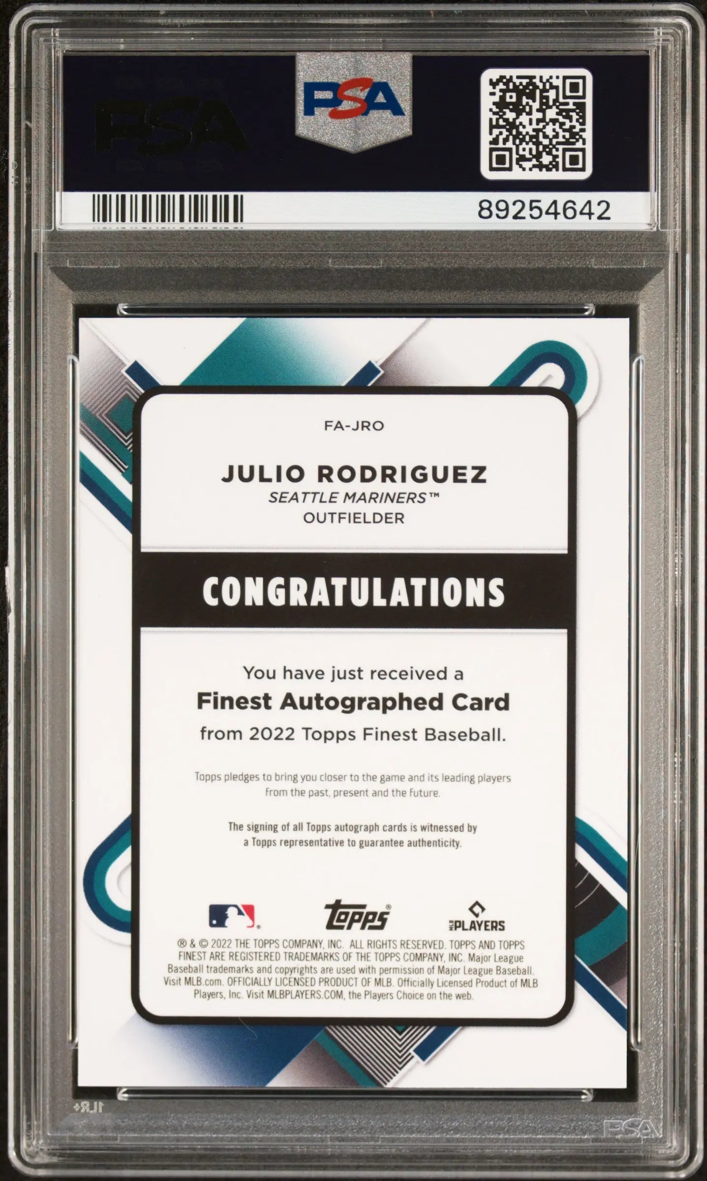 Julio Rodriguez Auto /99 PSA 10 2022 Topps Finest RC Rookie 