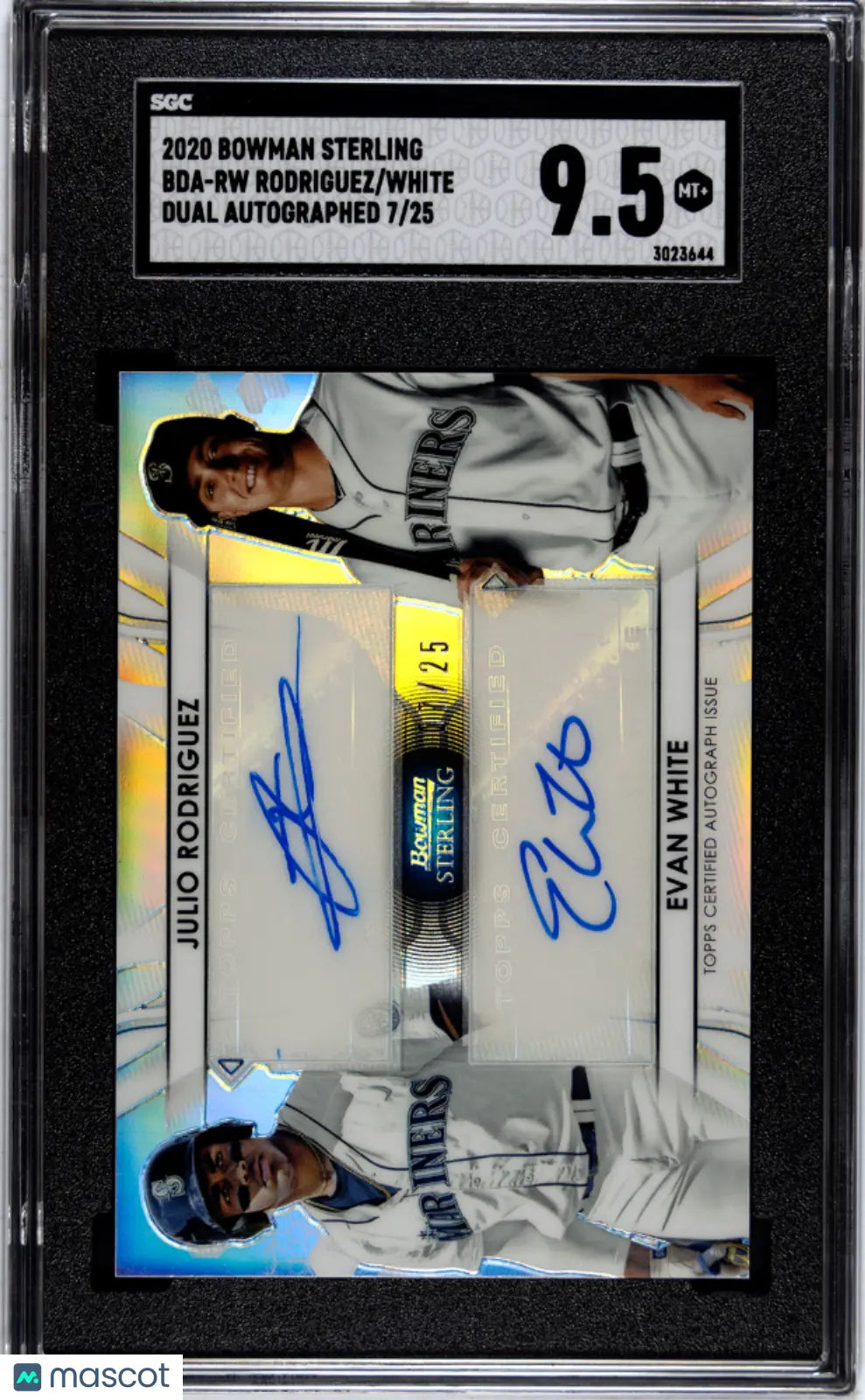 Julio Rodriguez Evan White /25 Dual Auto Sterling 2020 Bowman SGC 9.5 