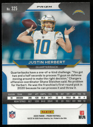 Justin Herbert Silver Prizm RC Rookie 2020 Panini Chargers 