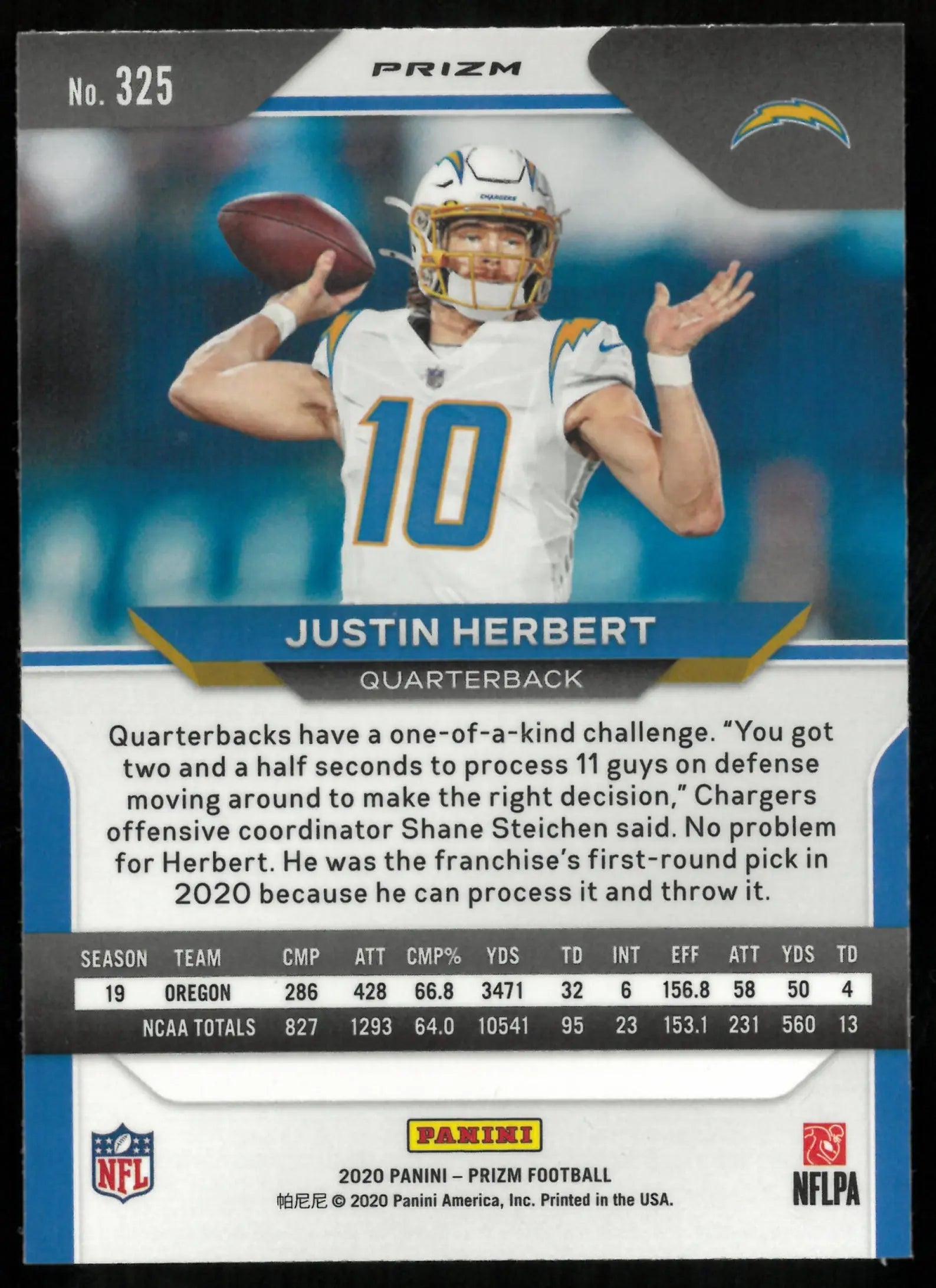 Justin Herbert Silver Prizm RC Rookie 2020 Panini Chargers 