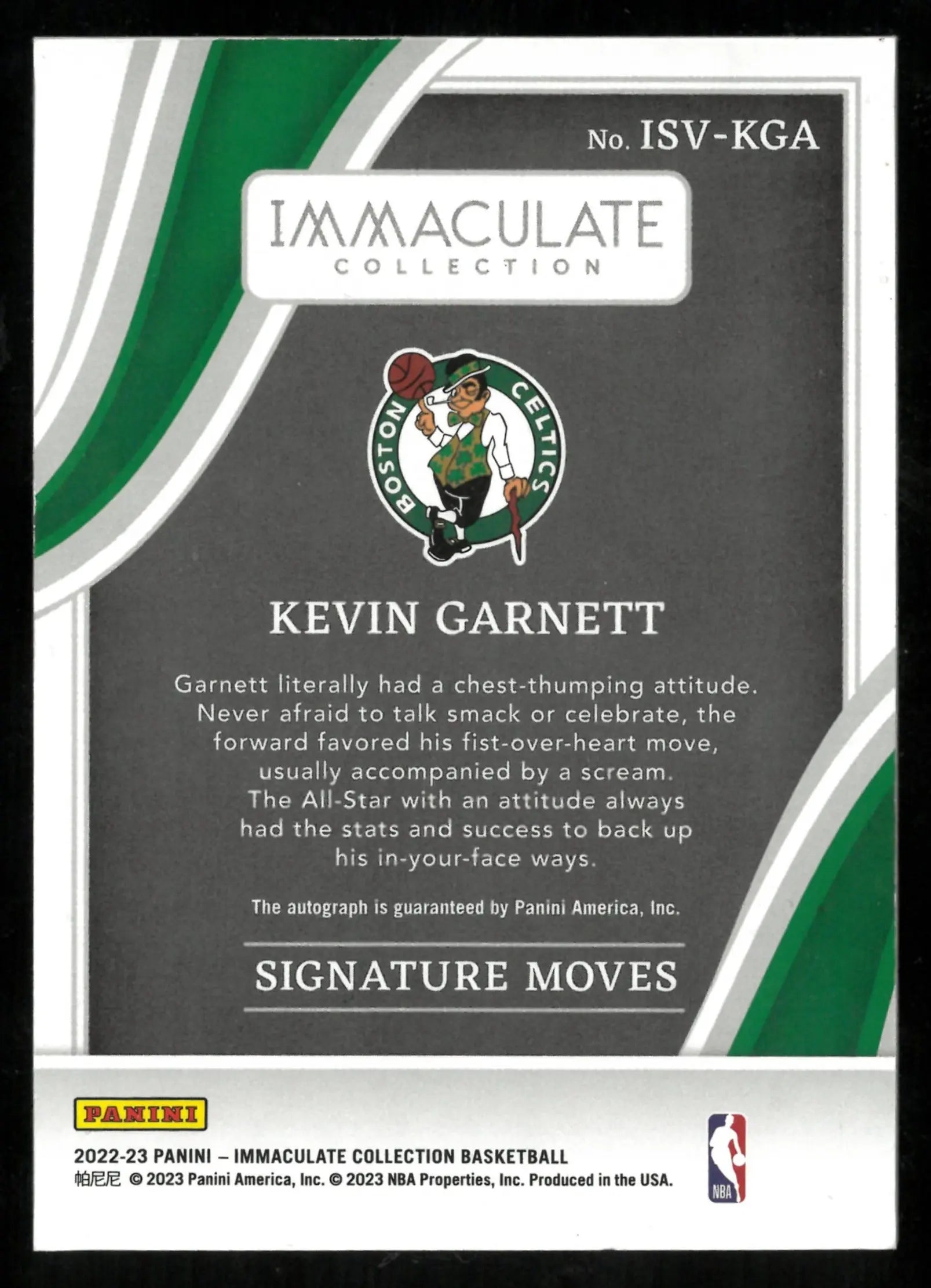 Kevin Garnett Auto /99 Immaculate Panini 2022-23 Signature Moves 