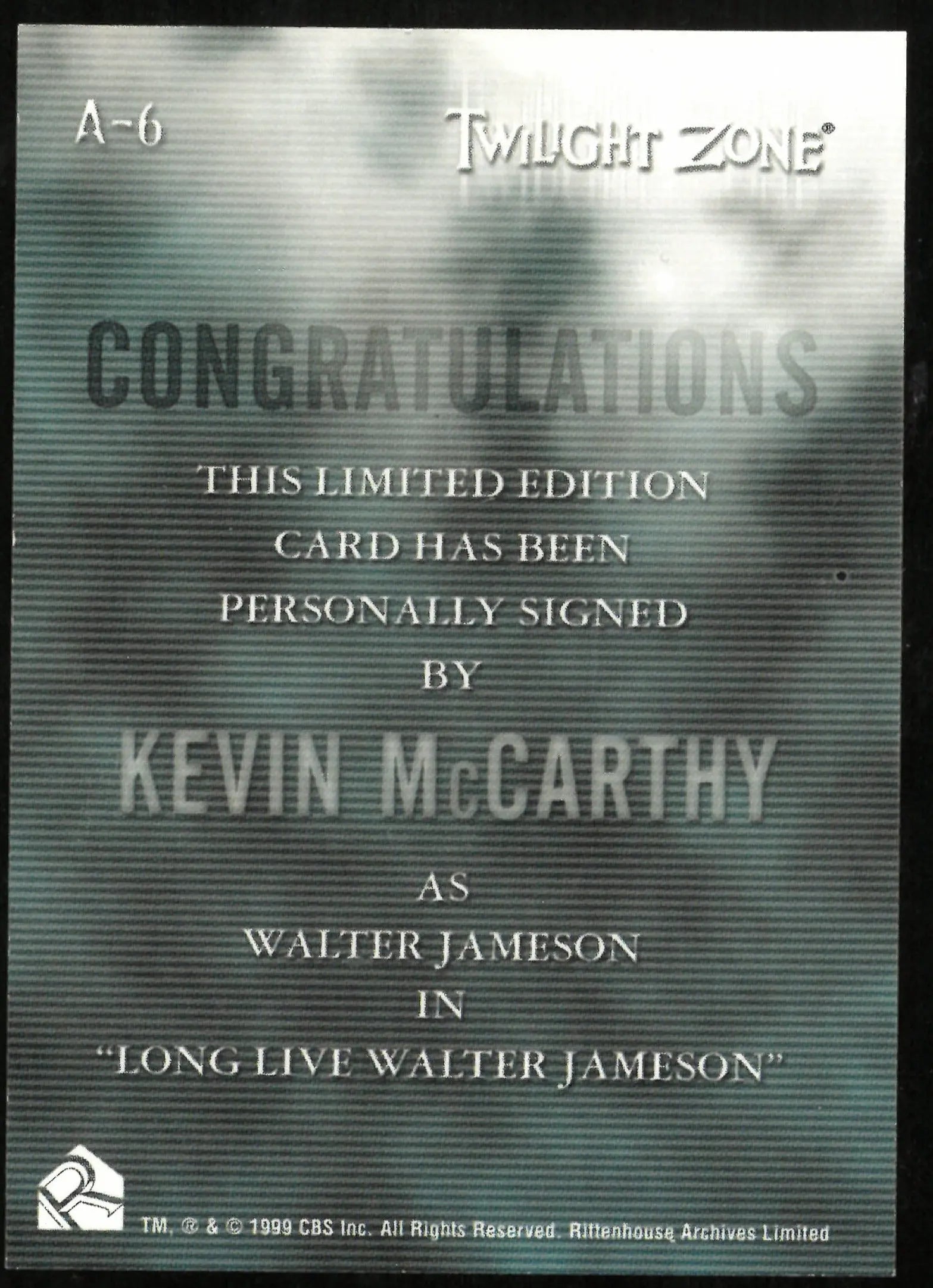 Kevin McCarthy As Walter Jameson Twilight Zone Auto Autograph #A-6 