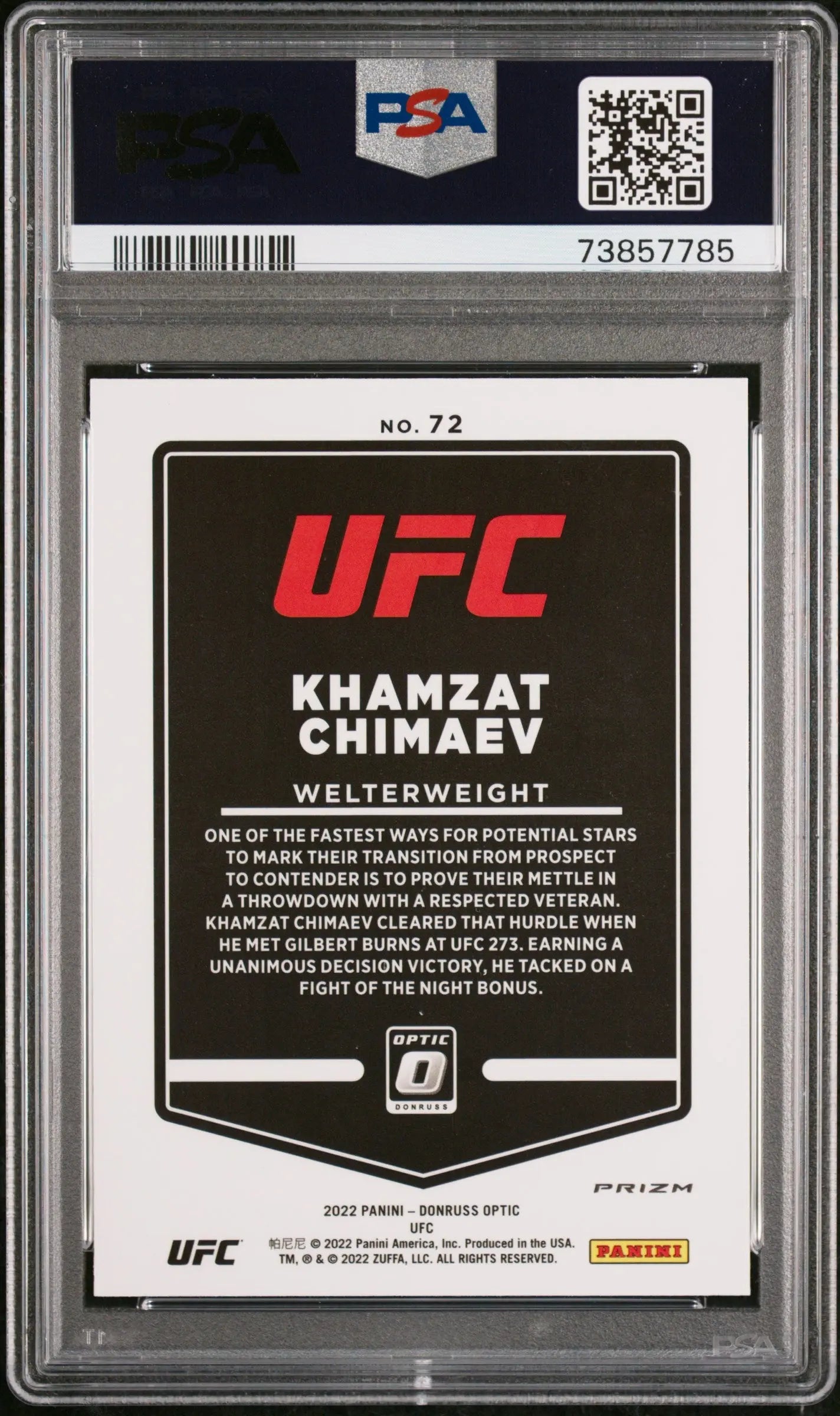 Khamzat Chimaev Photon SP SSP PSA 10 UFC MMA 2022 Donruss Optic POP 6 CHAMPION 