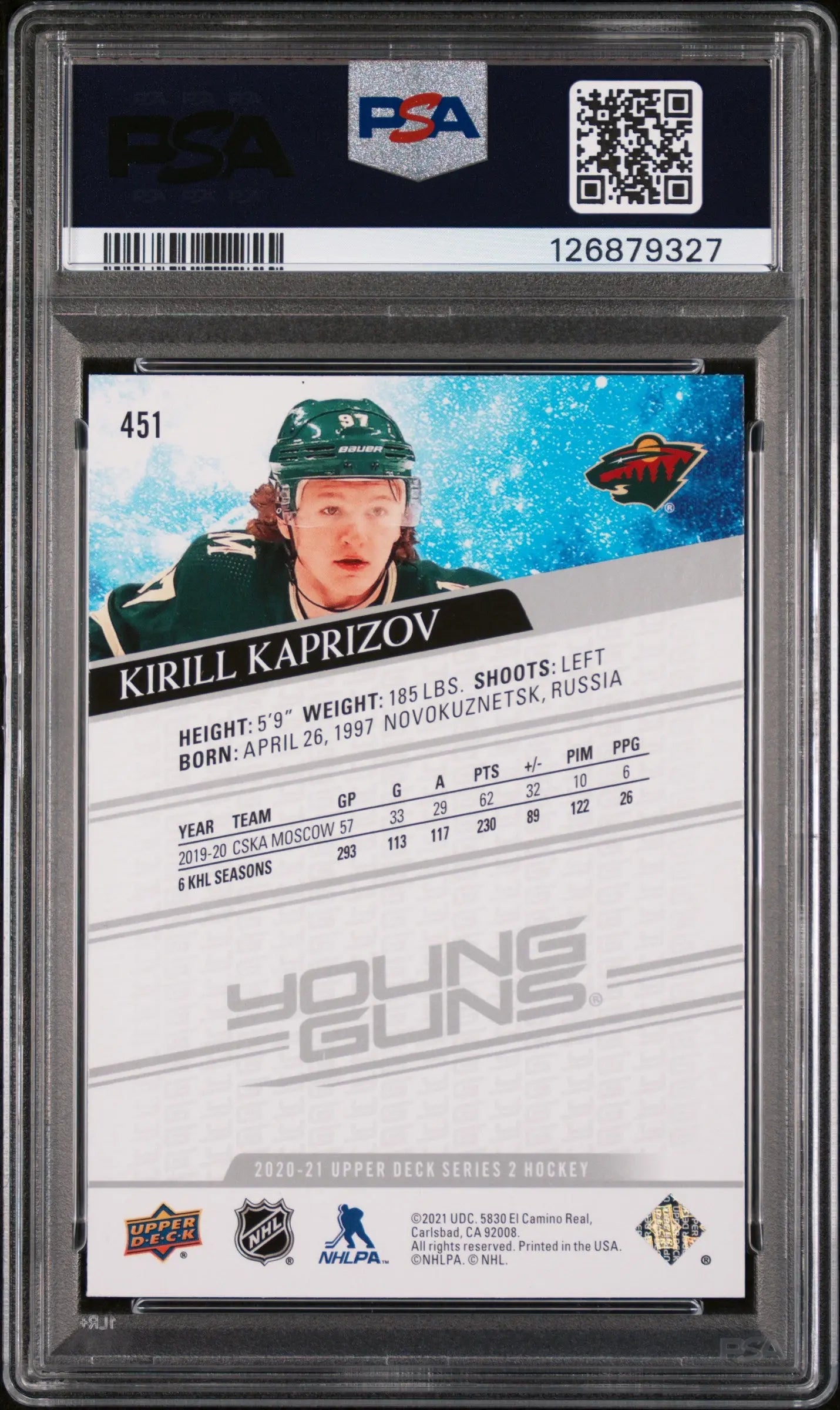 Kirill Kaprizov PSA 9 Young Guns RC Rookie 2020-21 20-21 UD Upper Deck 