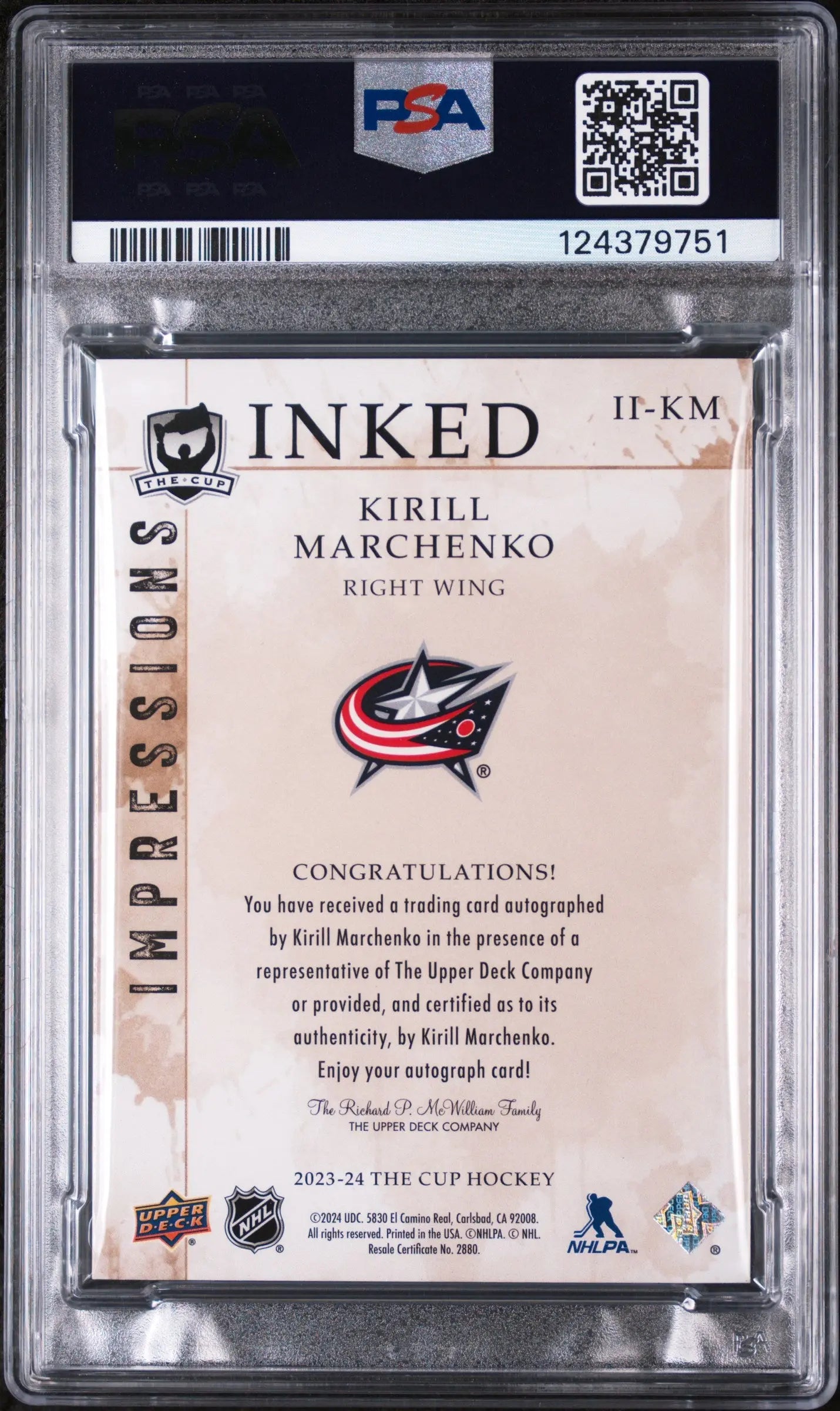 Kirill Marchenko /50 Inked Impressions UD The Cup PSA 10 RC Rookie 2023-24 Auto 
