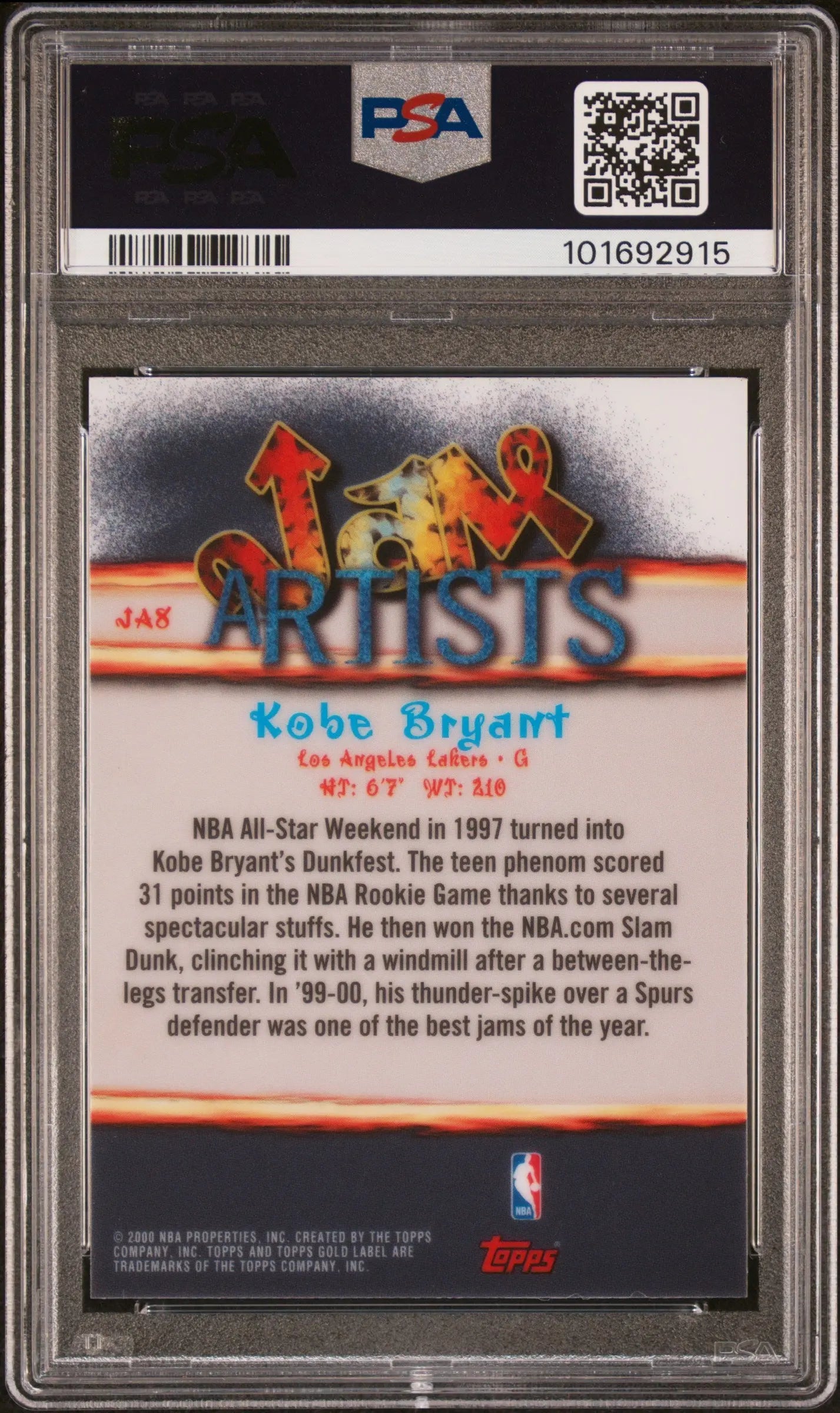 ゲームセンター・ゲームカード TOPPS Gold Label 1999 Topps Gold Label Class 1 - Kobe Bryant - #22 - PSA 9 - Lakers