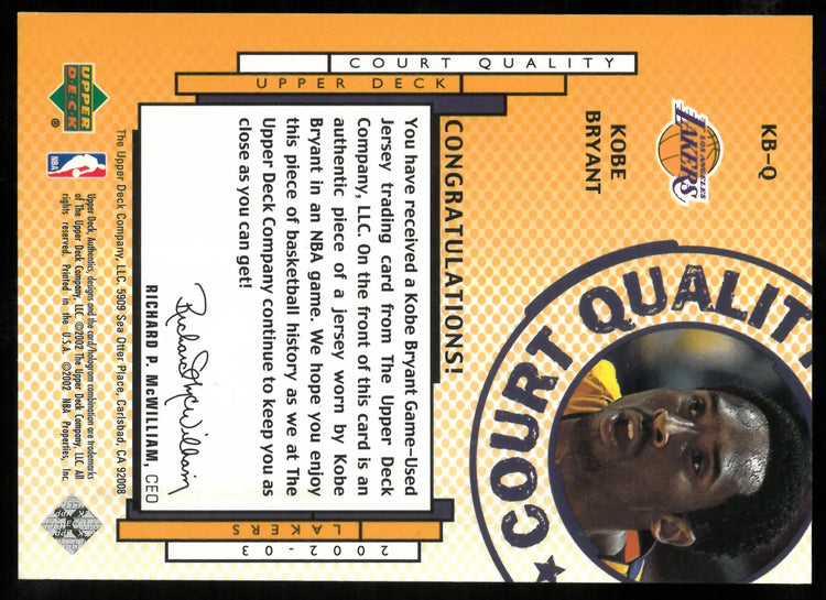 Kobe Bryant /350 2002-03 Jersey UD Court Quality Lakers 