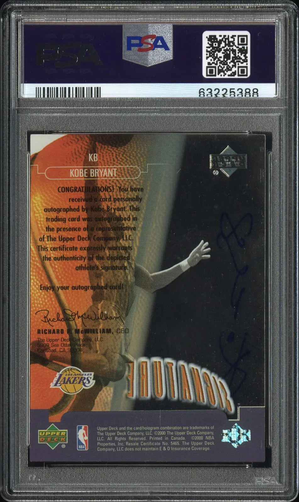 Kobe Bryant Auto 2000-01 PSA 9 Upper Deck Slam Signature Slams POP 11 NO 10 