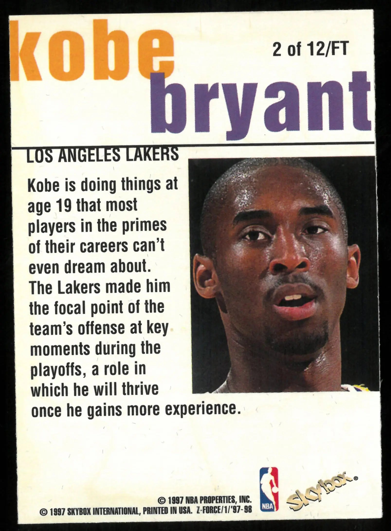 Kobe Bryant FAST TRACK Z Force 1997-98 Skybox 97-98 Insert 