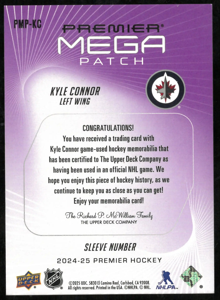 Kyle Connor /6 Mega Patch 2024-25 UD Premier Jets 