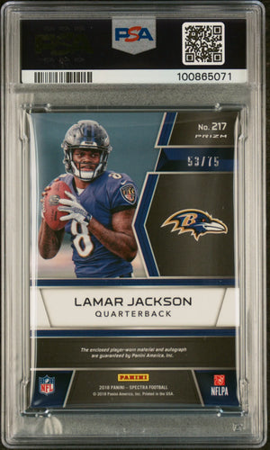 Lamar Jackson PSA 9 Auto Patch /75 RC Rookie 2018 Spectra Neon Blue 