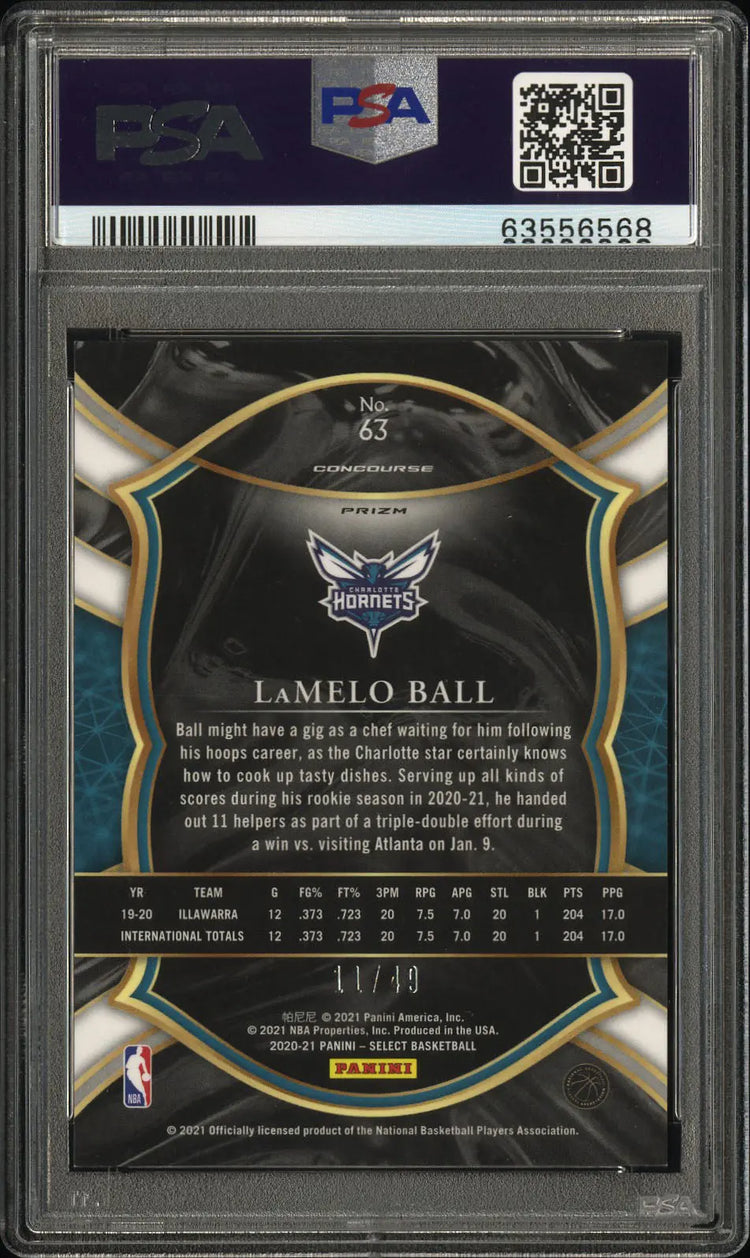 Lamelo Ball RC /49 PSA 10 Rookie 2020-21 Select Teal White Pink 