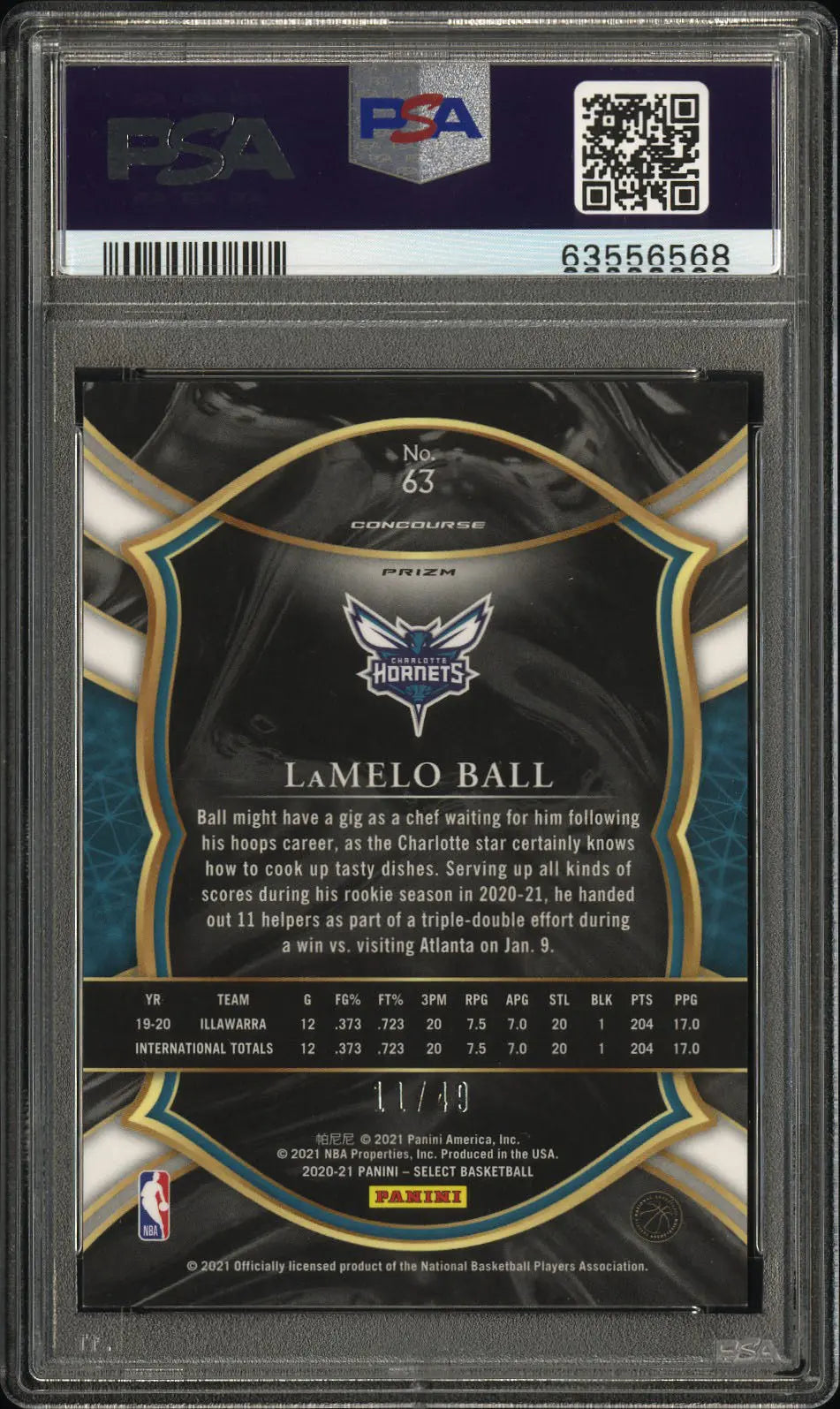 Lamelo Ball RC /49 PSA 10 Rookie 2020-21 Select Teal White Pink 
