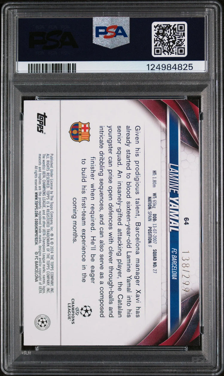 Lamine Yamal RC /299 Rookie Purple Foilboard PSA 9 2023-24 Topps UEFA UCC 