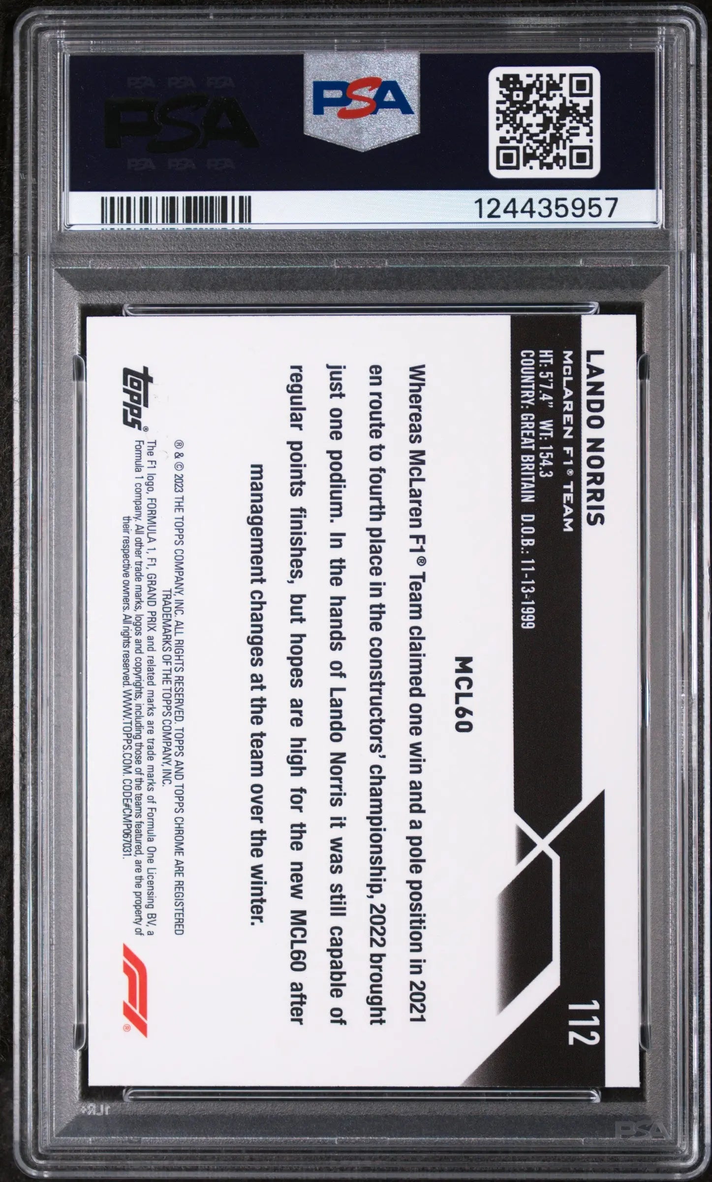 Lando Norris #112 Gold Wave PSA 9 /50 2023 Topps Chrome Formula 1 F1 