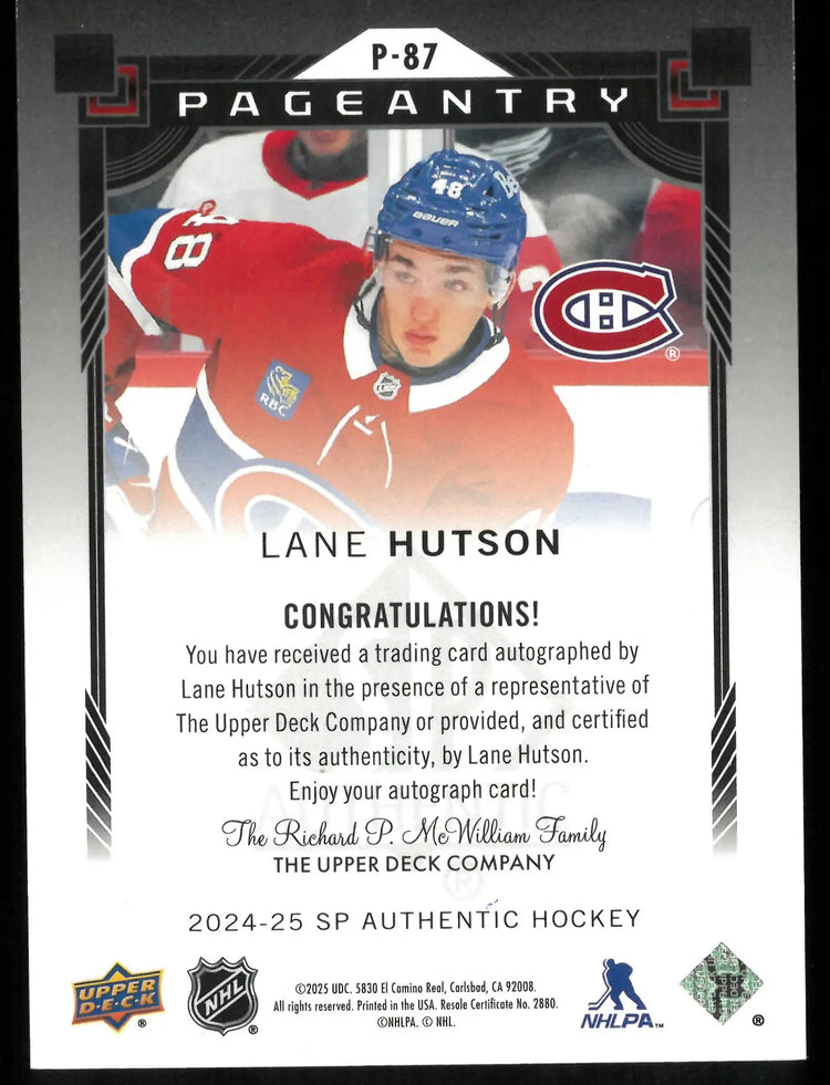 Lane Hutson Auto Pageantry RC Rookie SP Authentic 2024-25 