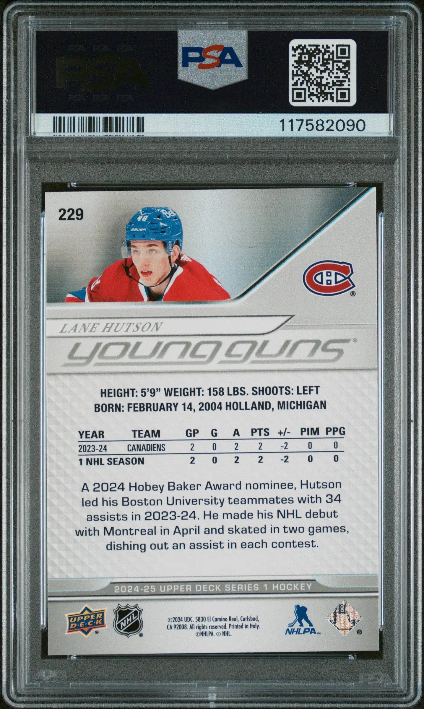 Lane Hutson Young Guns RC Rookie 2024-25 UD 24-25 PSA 10 Canadiens 