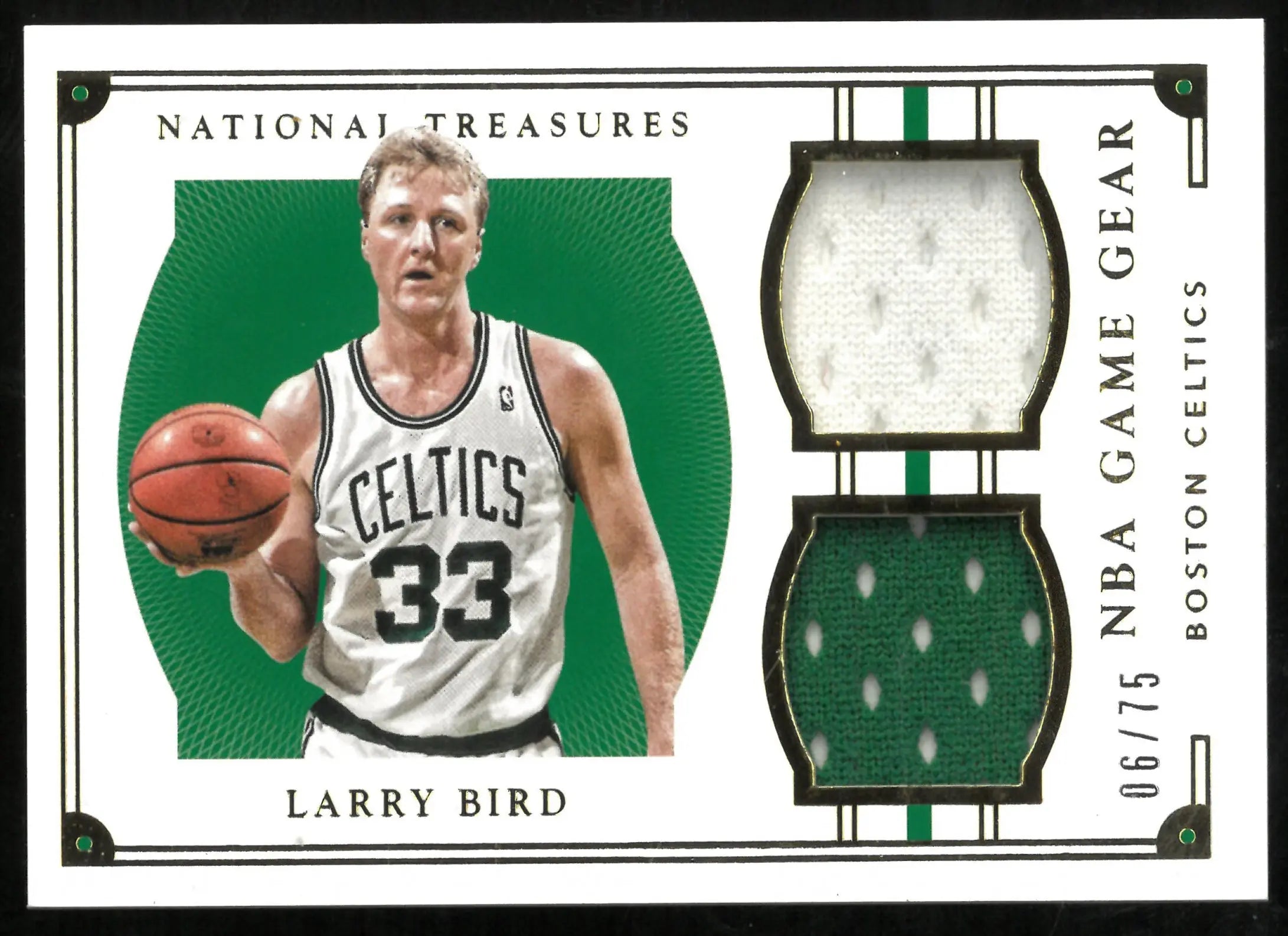 Larry Bird Dual Jersey /75 Game Gear National Treasures CELTICS 