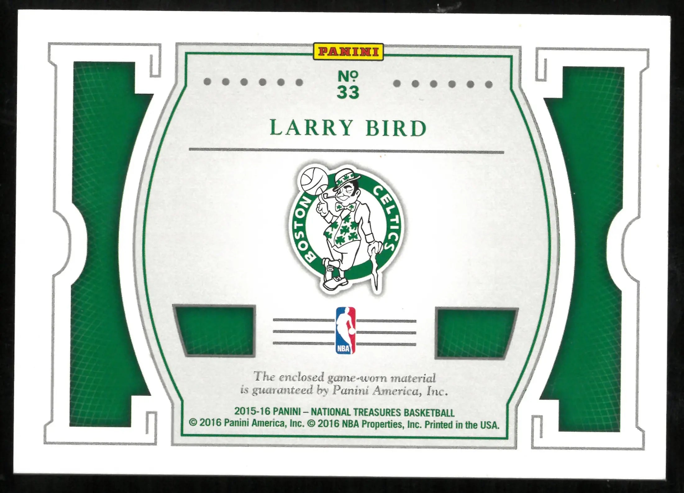 Larry Bird Dual Jersey /75 Game Gear National Treasures CELTICS 