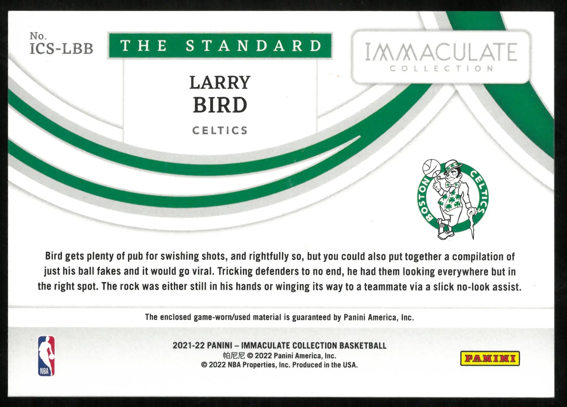 Larry Bird Jersey /25 Standard Immaculate CELTICS 2021-22 