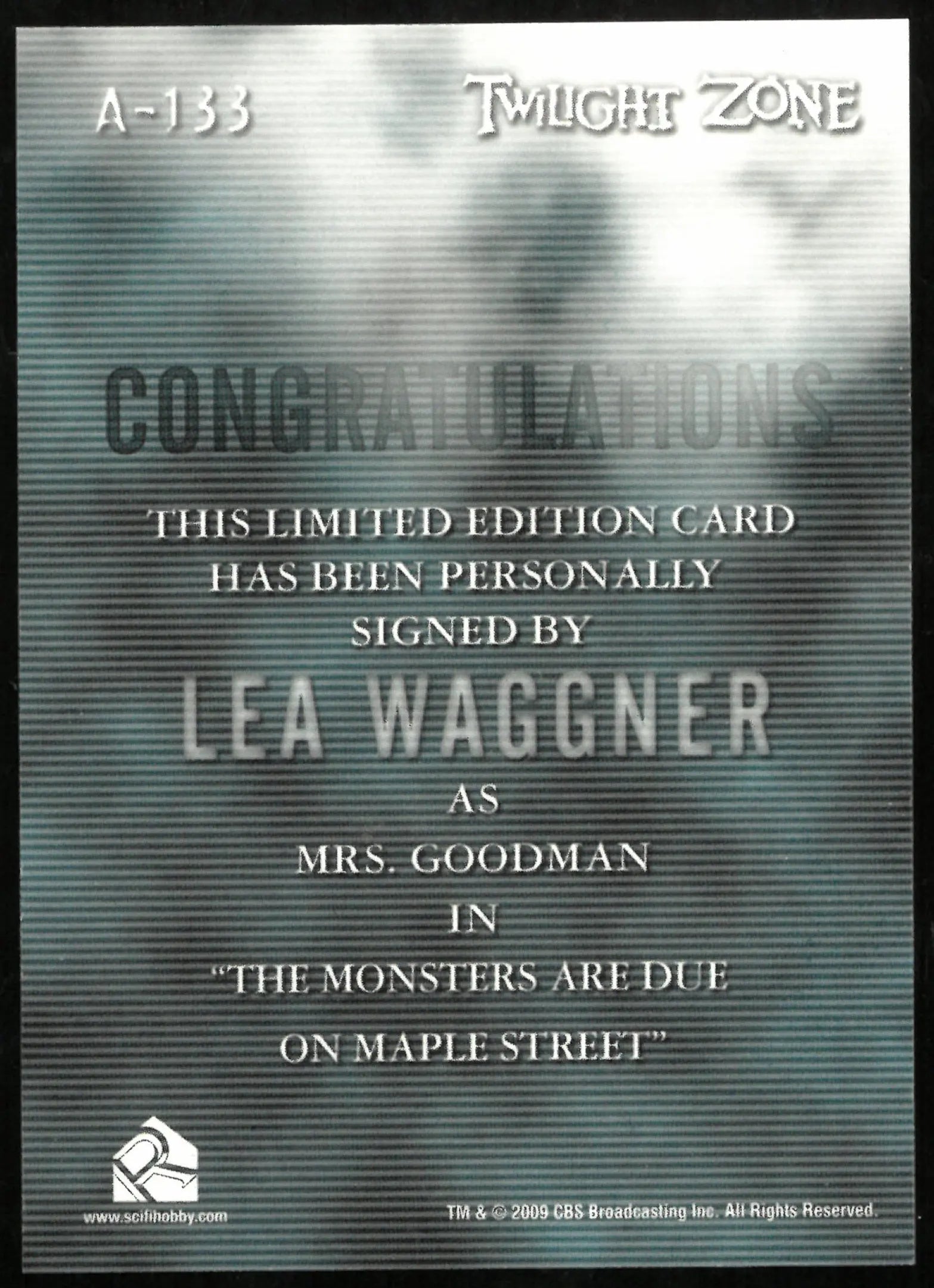 Lea Waggner as Mrs. Goodman Twilight Zone Auto Autograph #A-133 