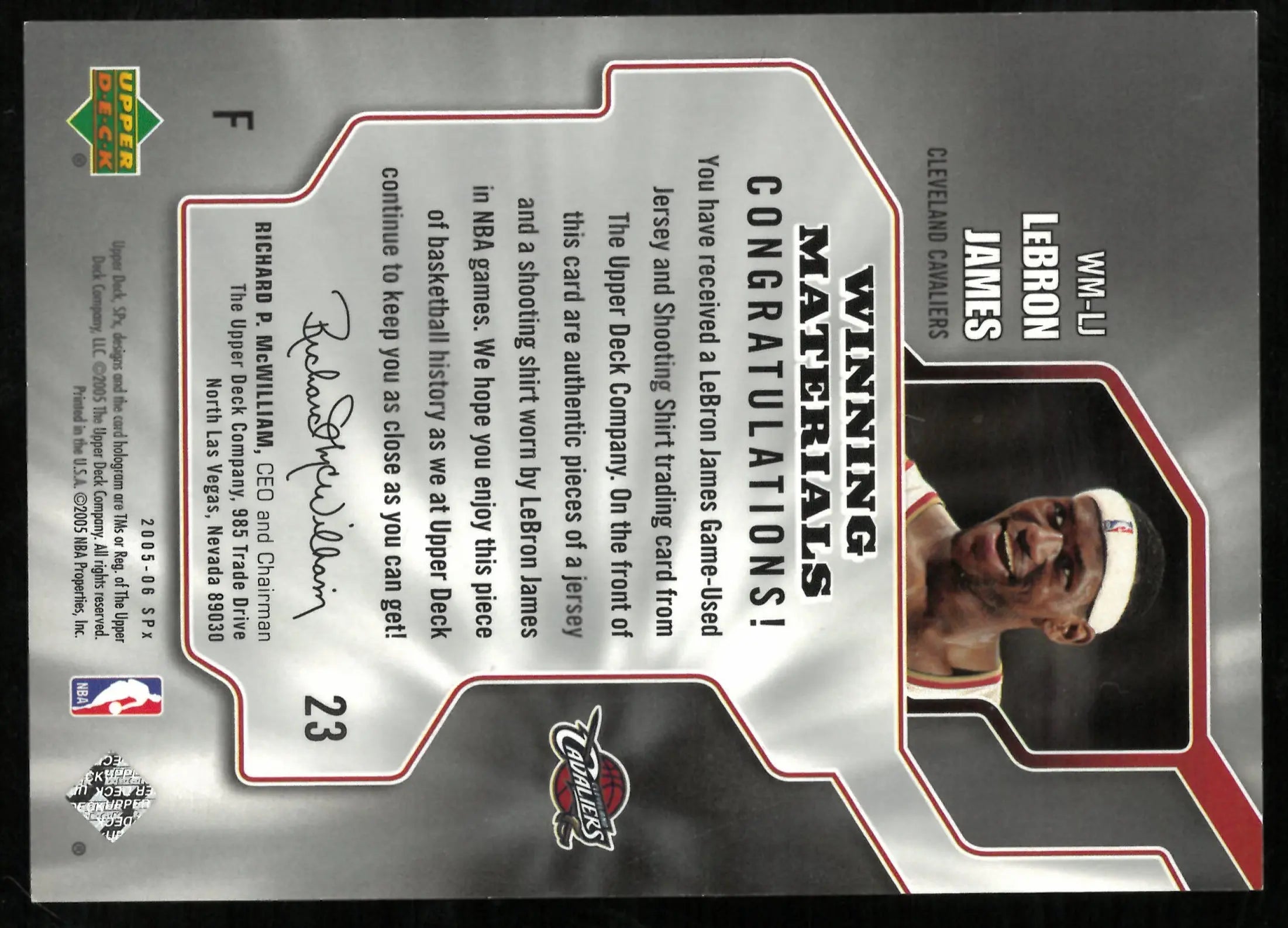 Lebron James SPX Winning Materials Dual Jersey 2005-06 UD 