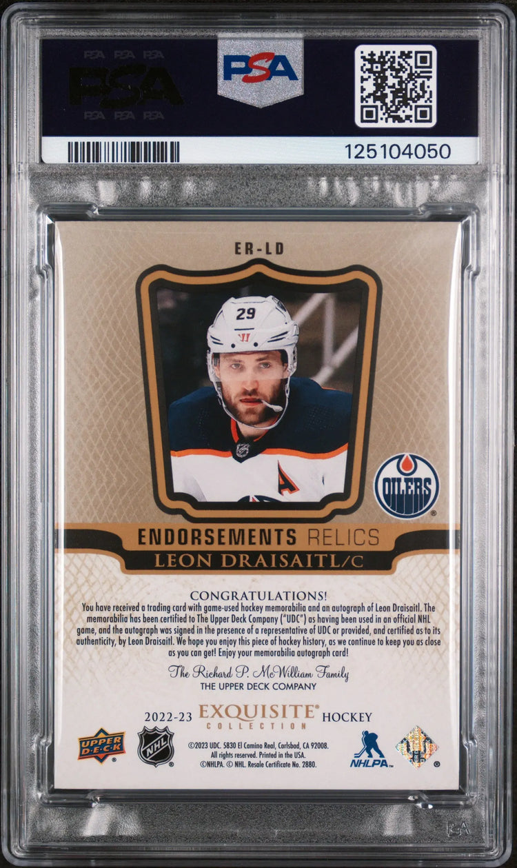 Leon Draisaitl /25 Patch Auto PSA 8 2023-24 UD The Cup Exquisite Endorsements 