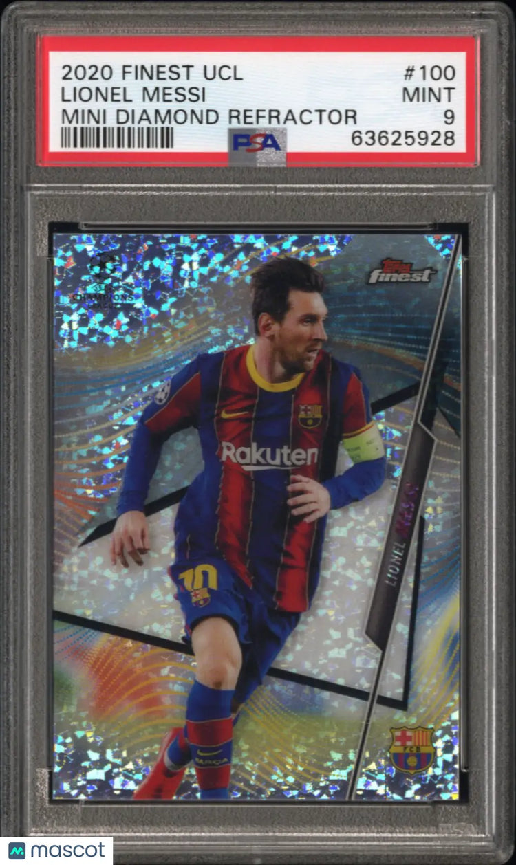 Lionel Messi PSA 9 /125 2020-21 Finest UCL Topps Mini Diamond Refractor #100 