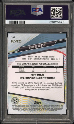 Lionel Messi PSA 9 /125 2020-21 Finest UCL Topps Mini Diamond Refractor #100 