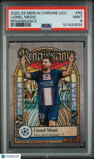 Lionel Messi Renaissance PSA 9 2022-23 Merlin Chrome UCC Paris #R2 SP Topps 