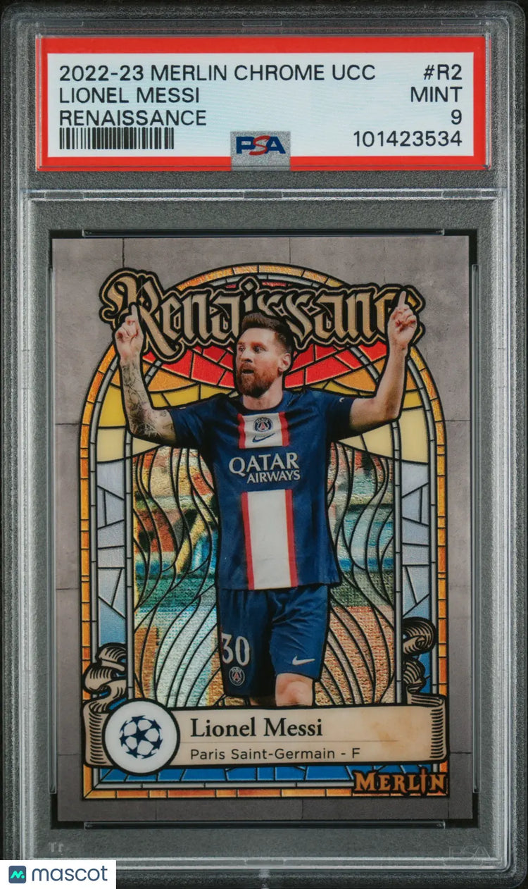 Lionel Messi Renaissance PSA 9 2022-23 Merlin Chrome UCC Paris #R2 SP Topps 
