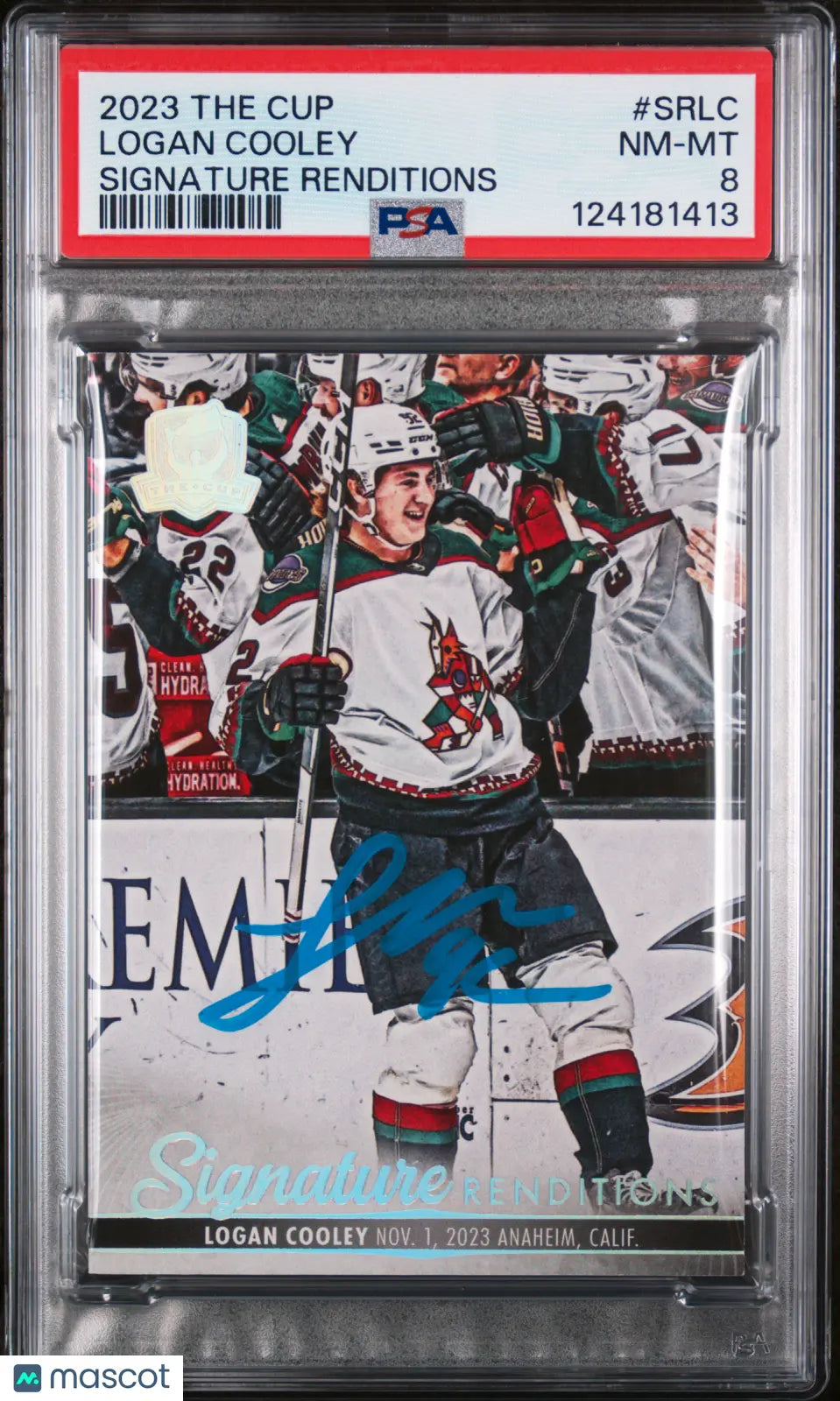 Logan Cooley Auto PSA 8 Signature Renditions RC Rookie 2023-24 23-24 UD The Cup 
