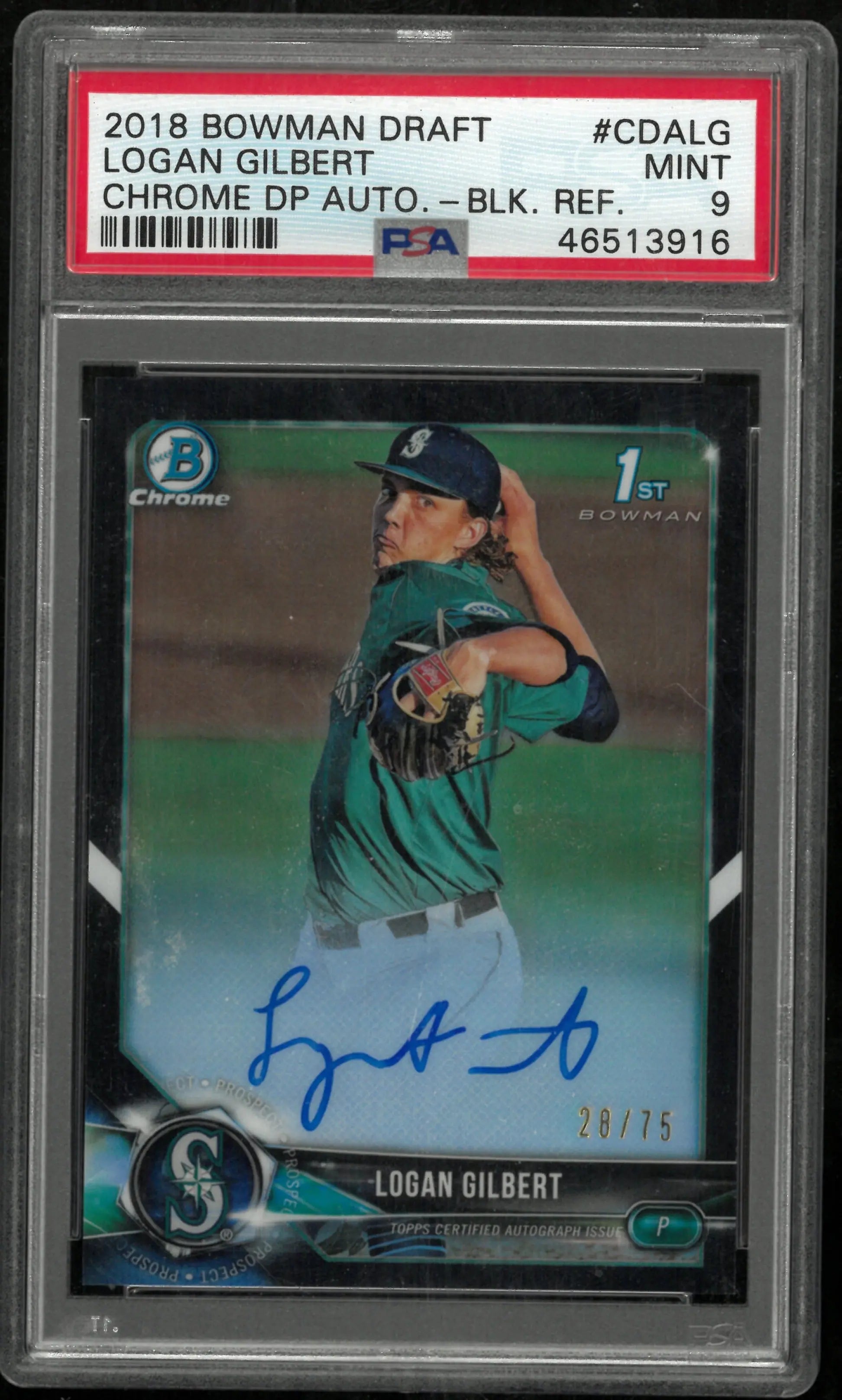 Logan Gilbert 1st AUTO RC PSA 9 Rookie 2018 Bowman Draft Chrome 