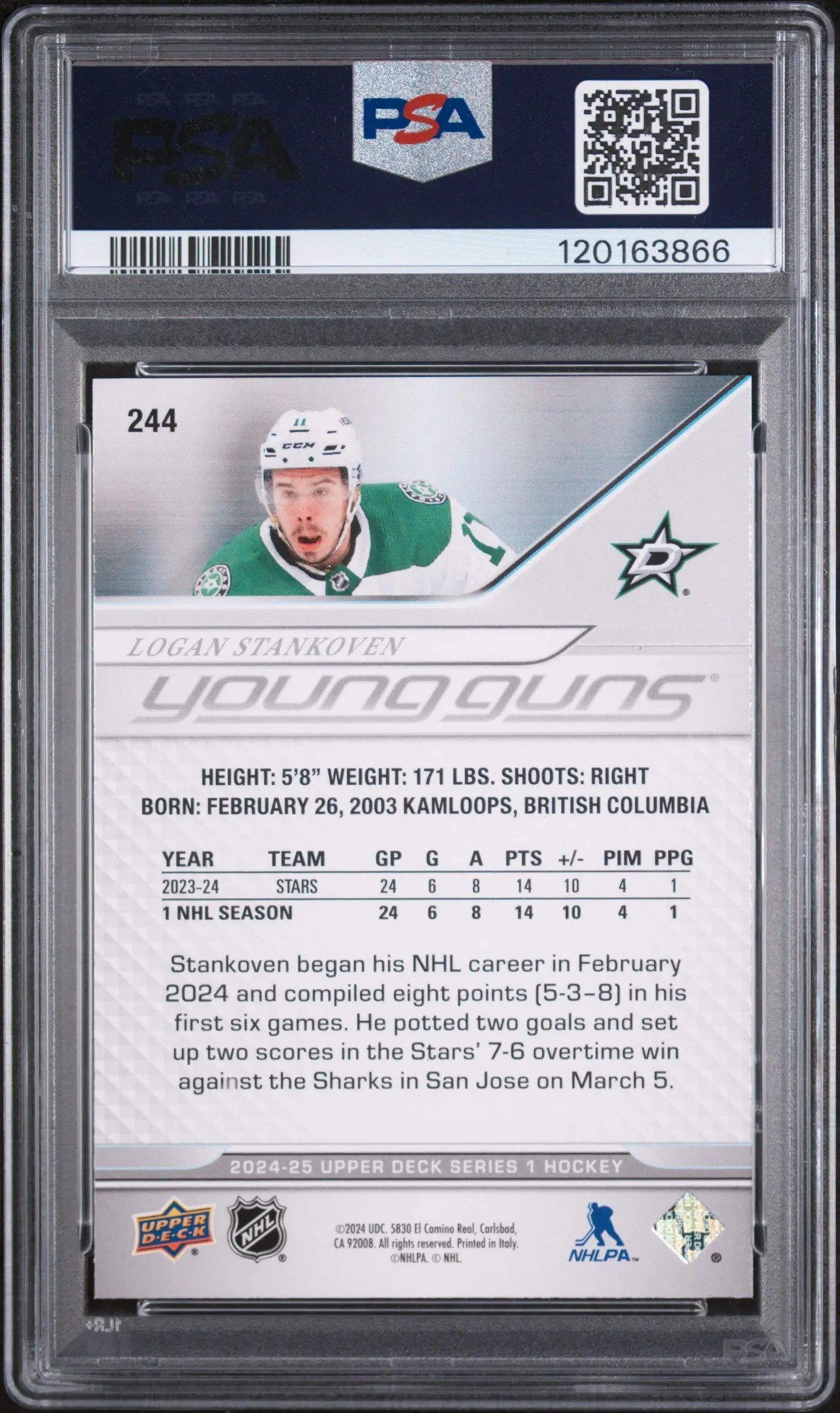 Logan Stankoven Young Guns RC PSA 10 Rookie Upper Deck UD 2024-25 24-25 Stars 