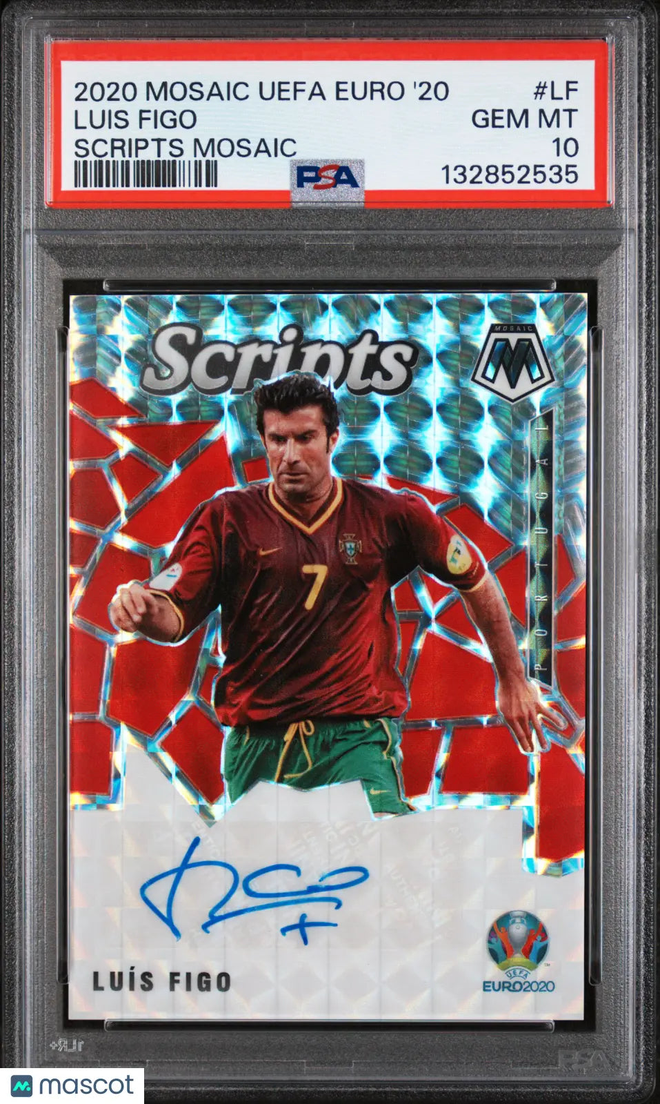 Luis Figo Scripts Mosaic PSA 10 Auto 2020-21 UEFA Euro 2020 Autograph 