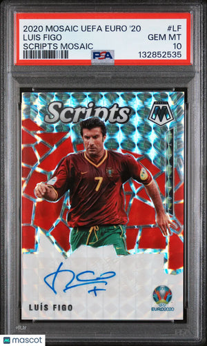 Luis Figo Scripts Mosaic PSA 10 Auto 2020-21 UEFA Euro 2020 Autograph 