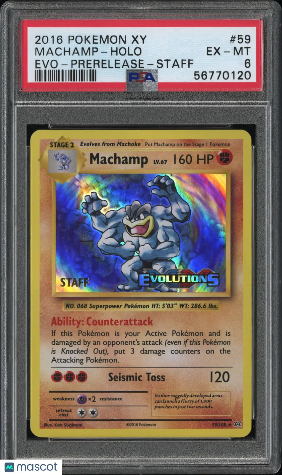 Machamp 2016 Pokemon Xy Evolutions Holo Prerelease Staff PSA 6 #59 59/108 