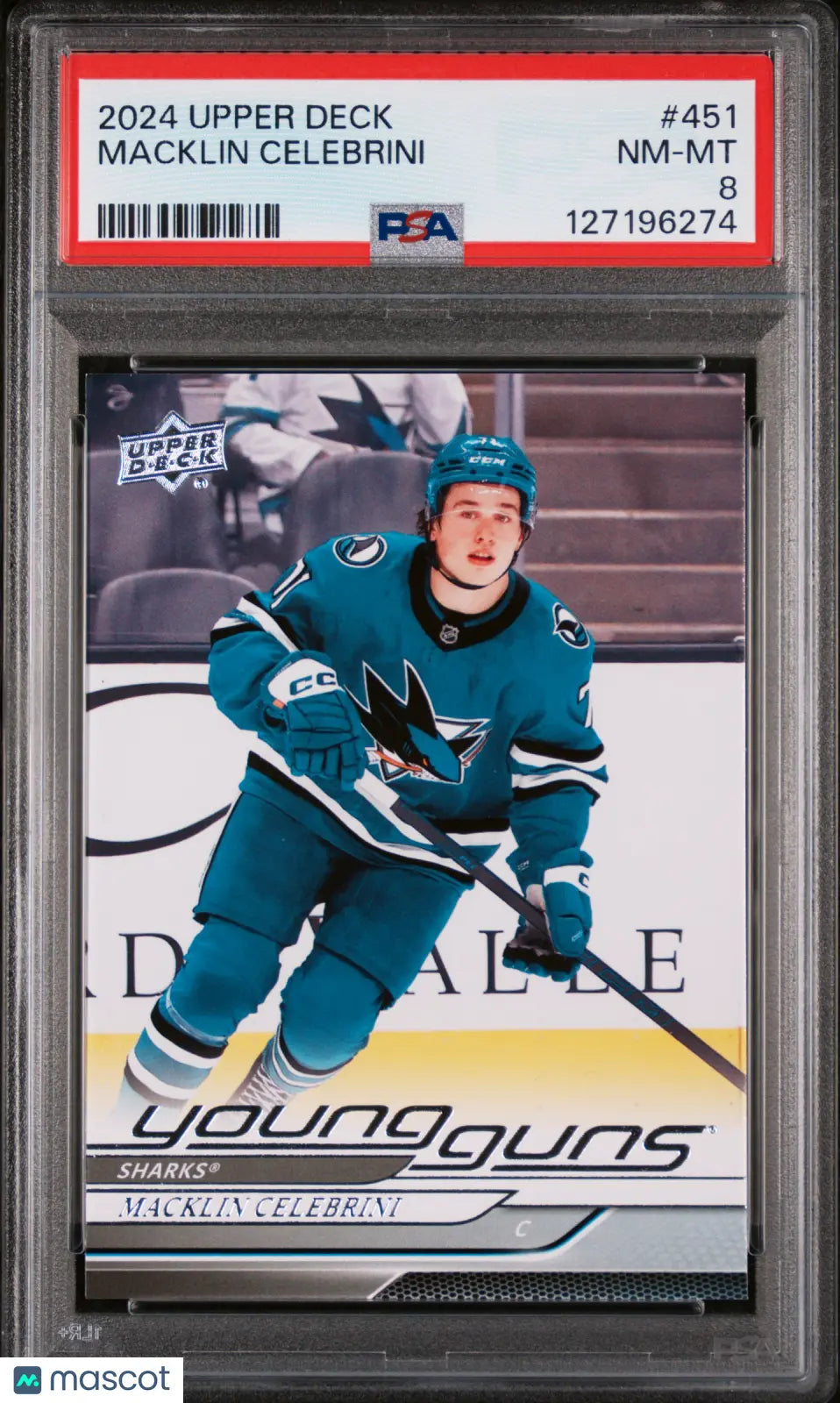 Macklin Celebrini PSA 8 Young Guns RC Rookie UD 2024-25 24-25 Upper Deck 