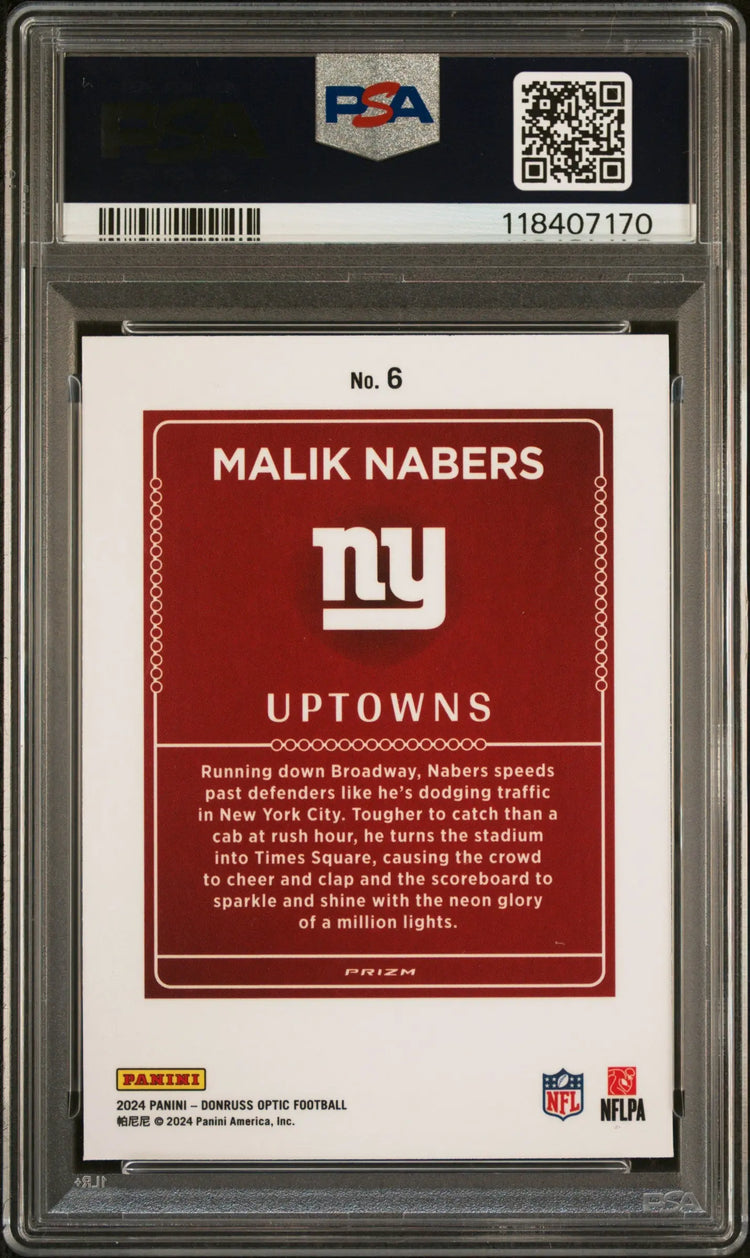 Malik Nabers PSA 10 UPTOWNS 2024 Donruss Optic #6 RC Rookie GIANTS 