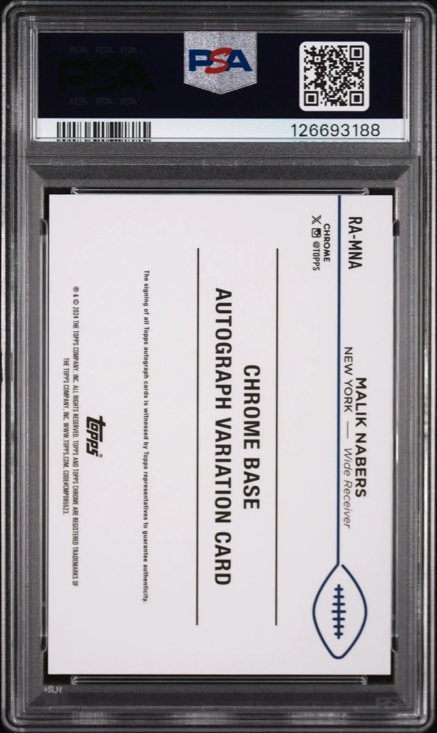 Malik Nabers PSA 9 2024 Topps Chrome Rookie Autograph Variations Auto RC 