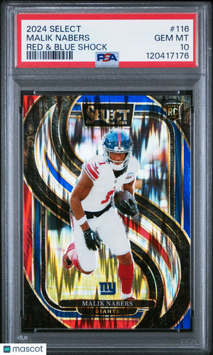 Malik Nabers #116 Red & Blue Shock PSA 10 RC Rookie 2024 Panini Select 