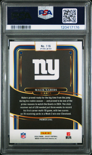 Malik Nabers #116 Red & Blue Shock PSA 10 RC Rookie 2024 Panini Select 