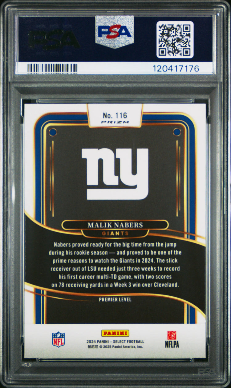 Malik Nabers #116 Red & Blue Shock PSA 10 RC Rookie 2024 Panini Select 