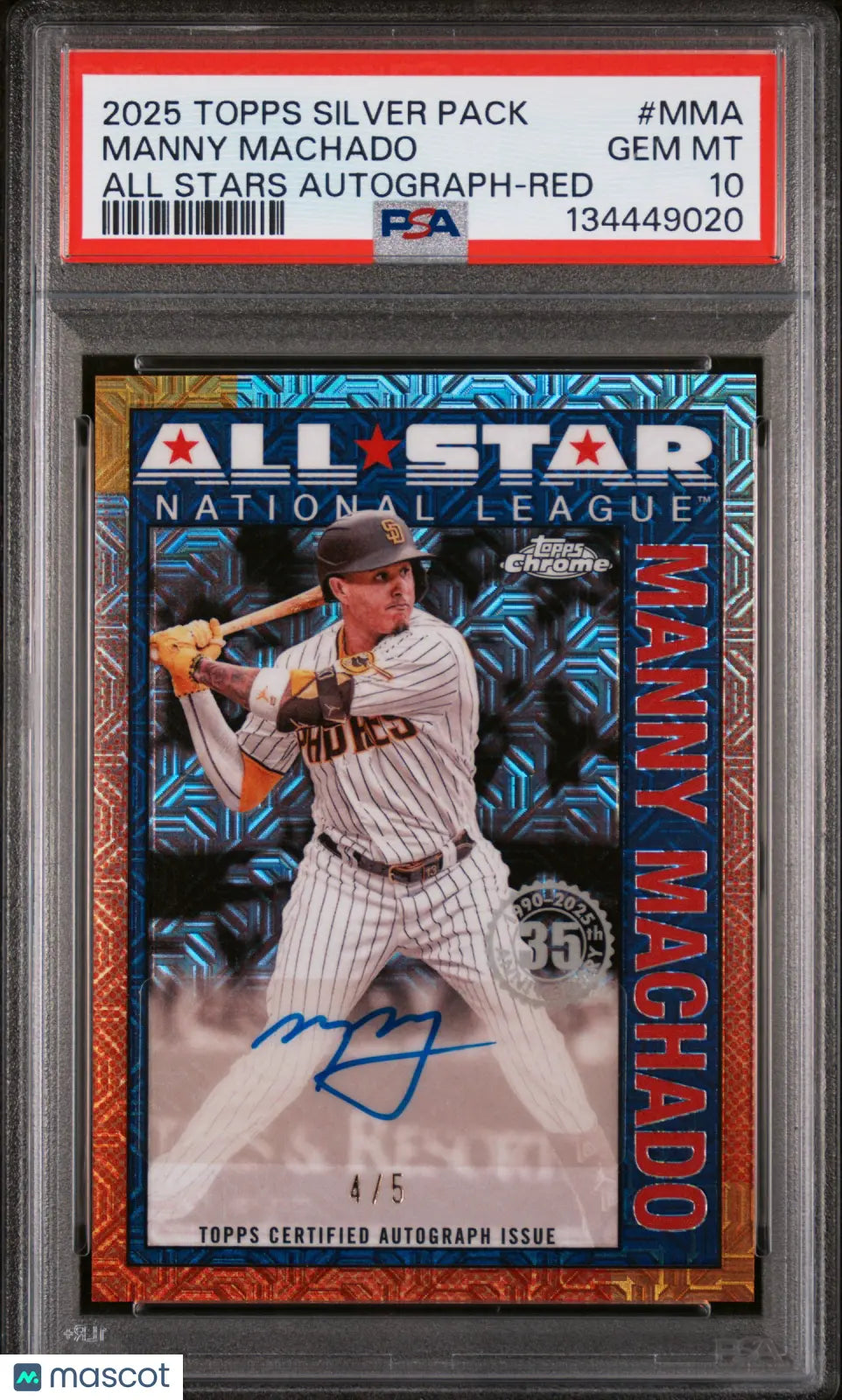 Manny Machado /5 Auto Silver Pack PSA 10 POP 1 All Star Red Autograph 2025 Topps 